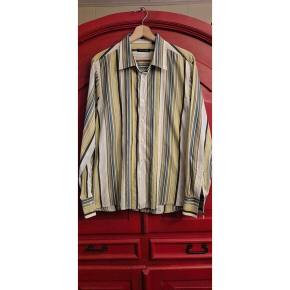Kenneth Cole NY Size Large Men Dress Shirt Button Down Turquoise Yellow Gray EUC - Picture 1 of 4